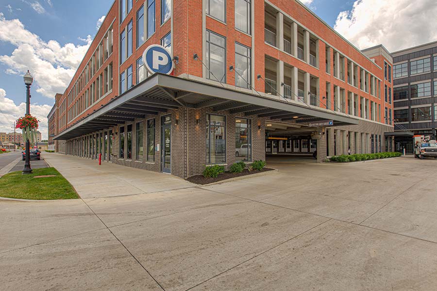 Entrance to apartment parking garage