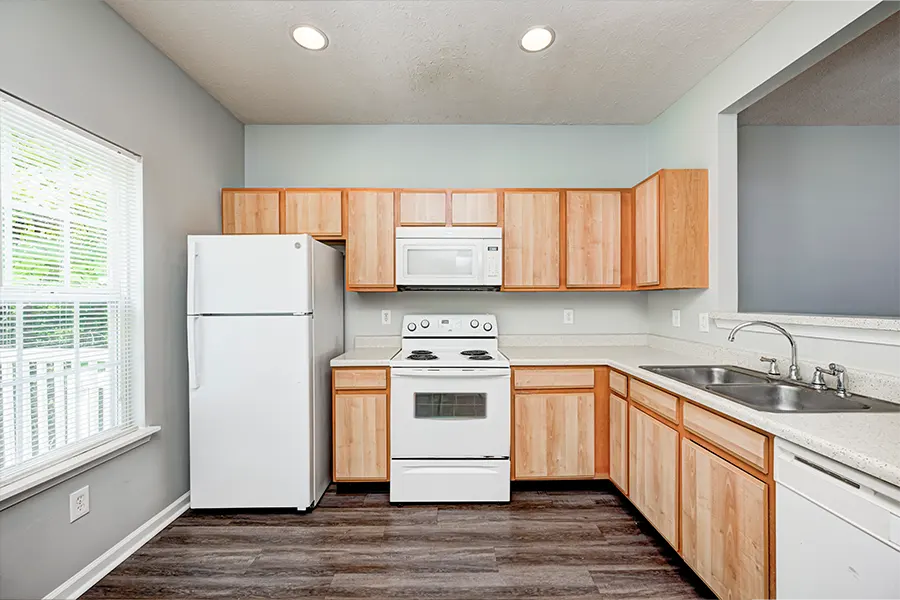 An empty apartment kitchen